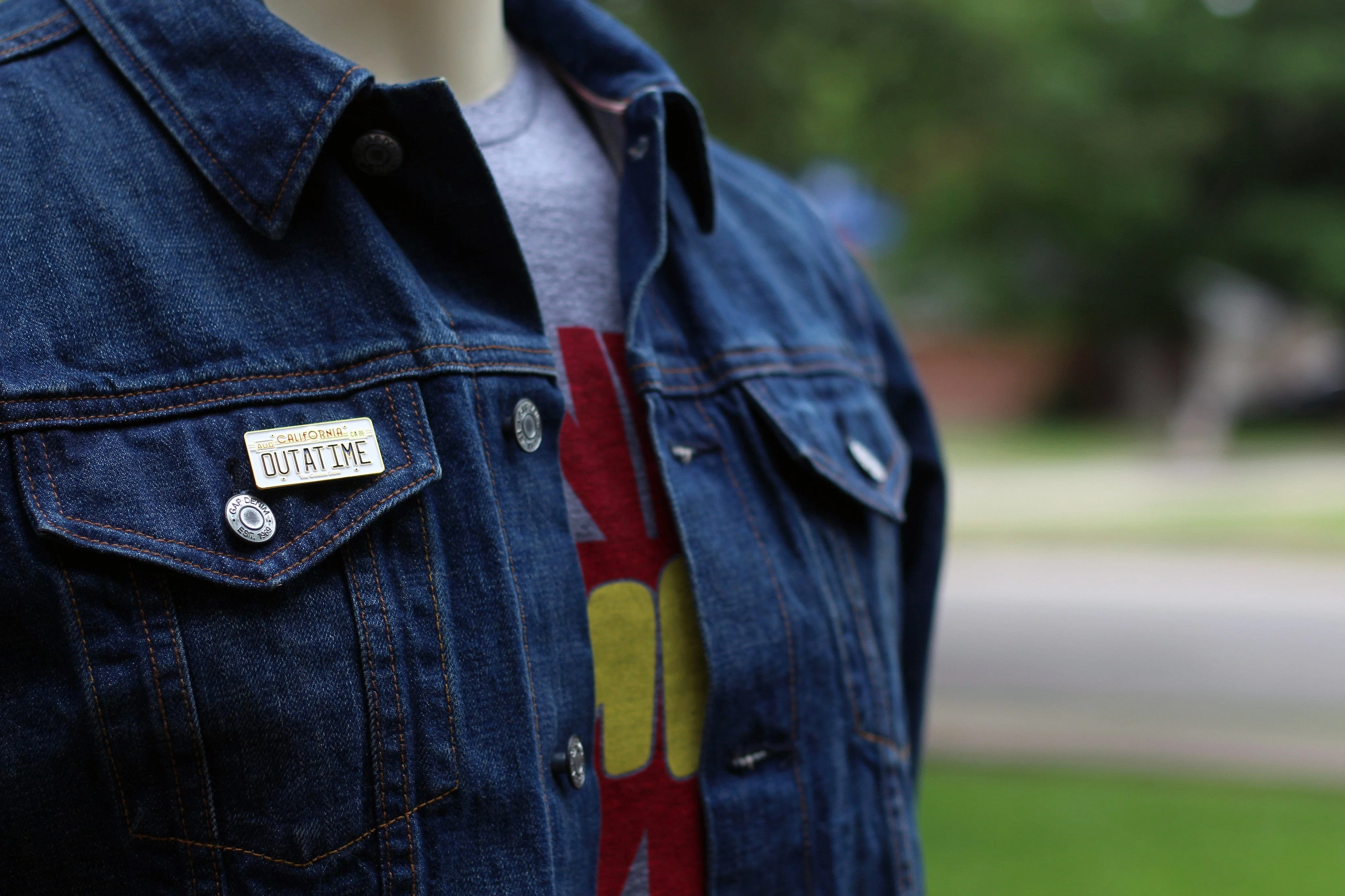 OUTATIME License Plate Enamel Pin - Image 2