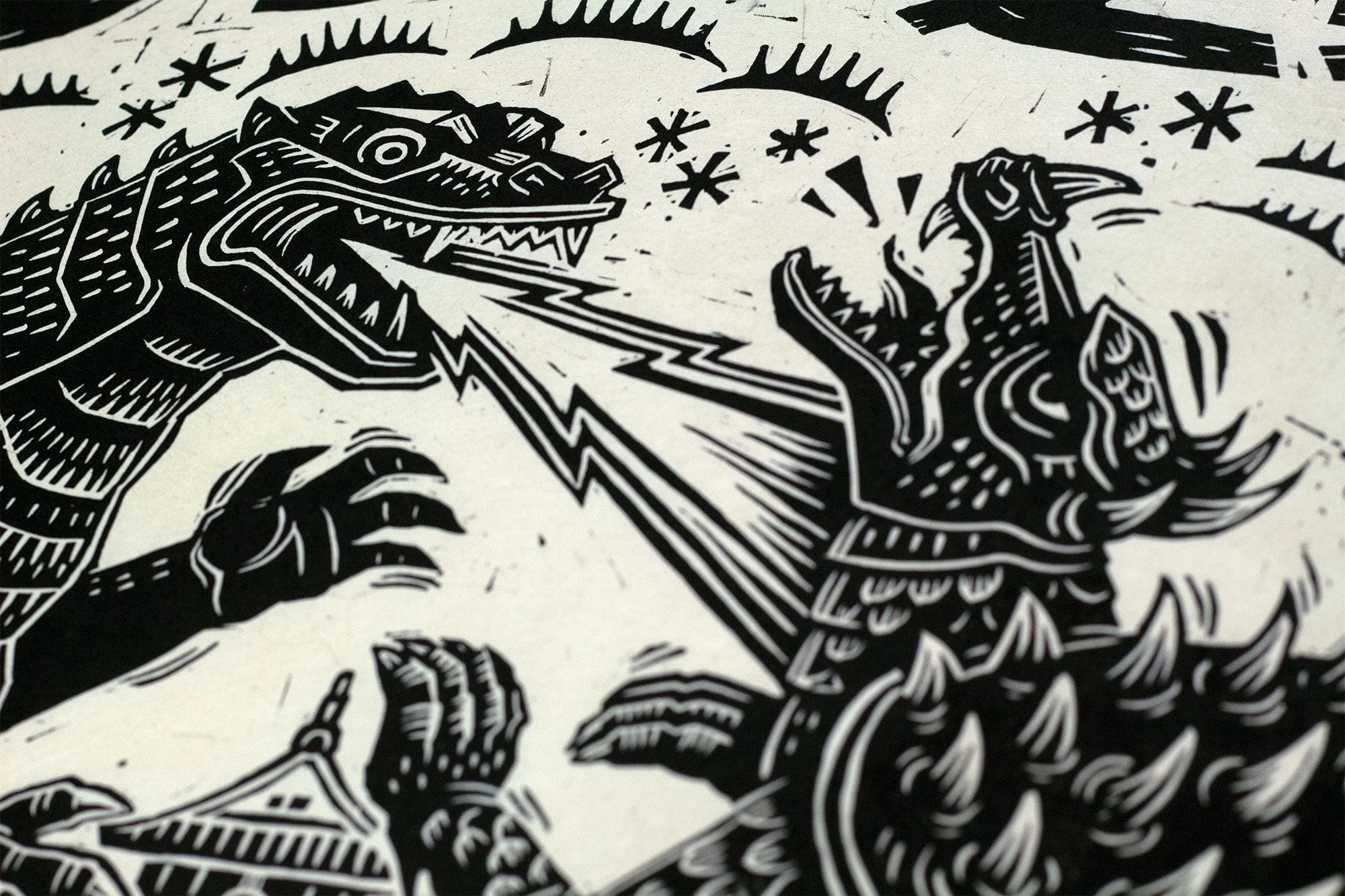 Godzilla Raids Again Linocut Poster - Image 5