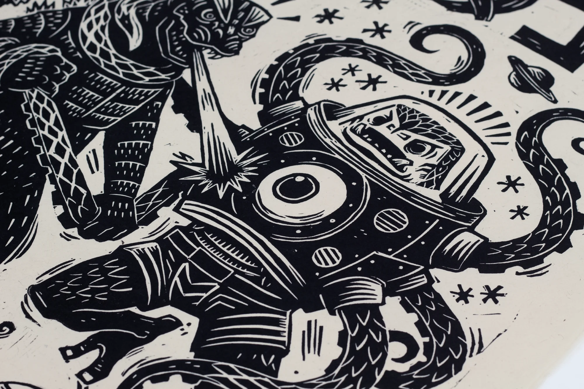 Godzilla vs. Takoro Linocut Poster - Image 2