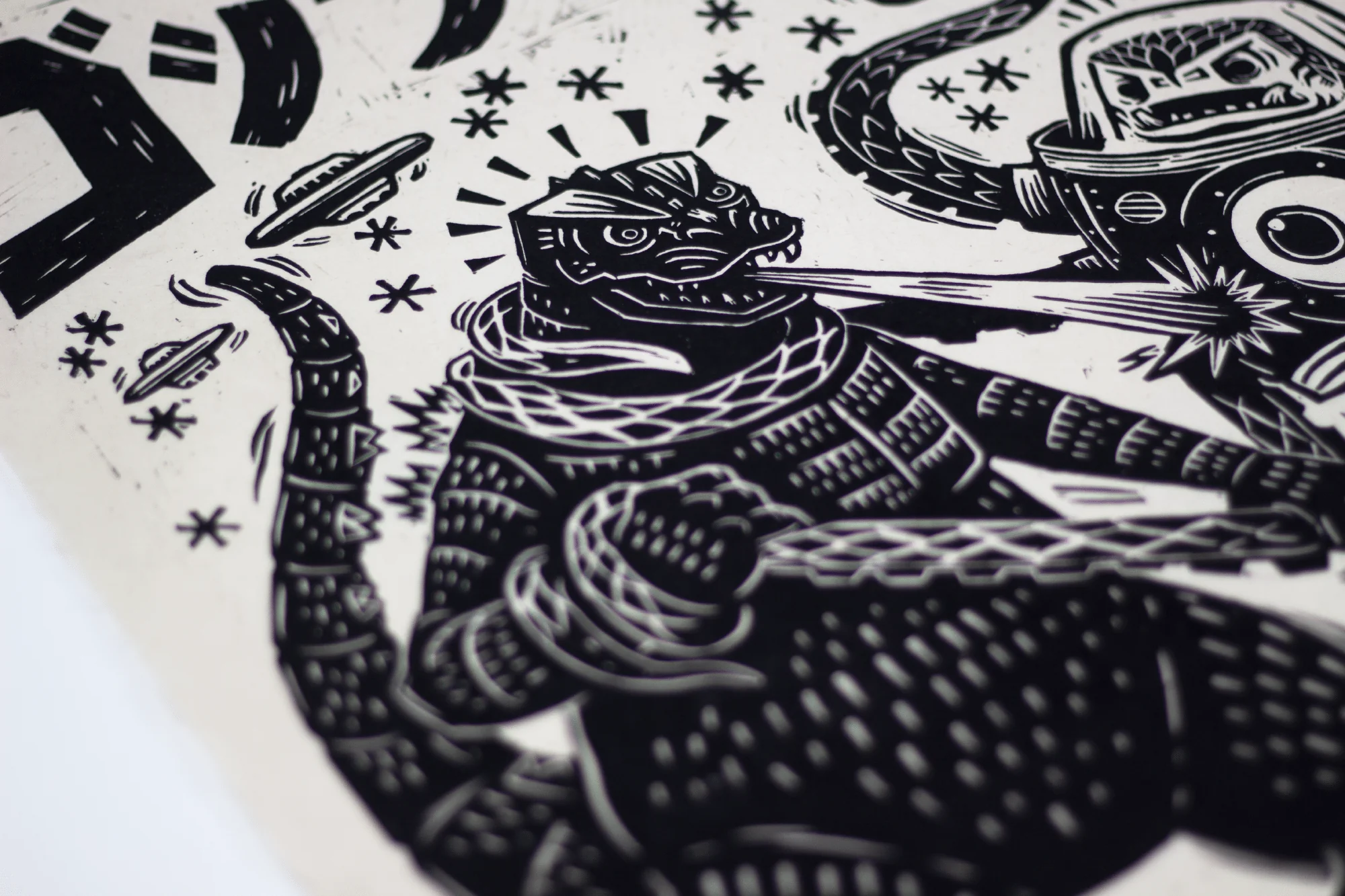 Godzilla vs. Takoro Linocut Poster - Image 5