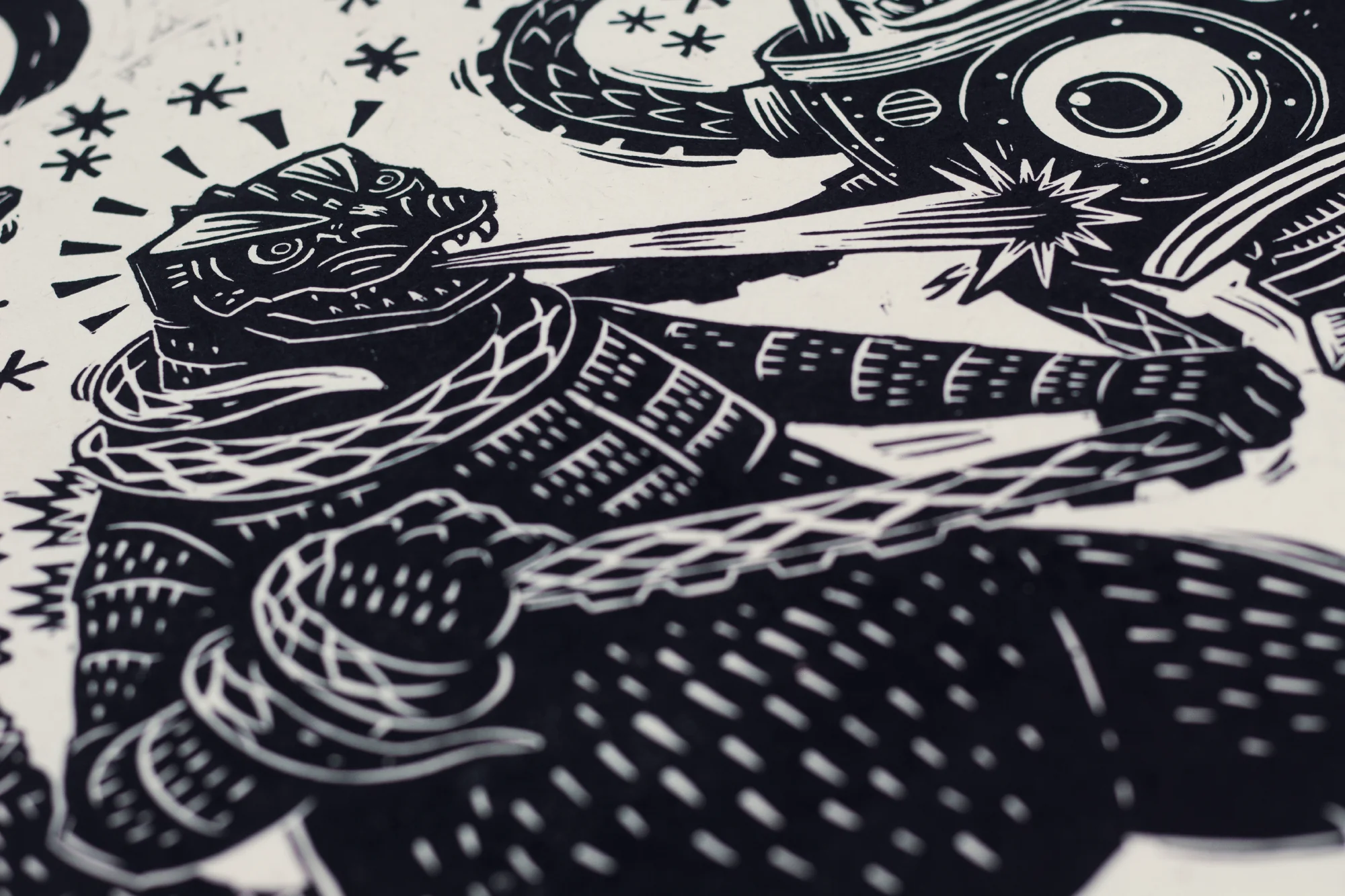 Godzilla vs. Takoro Linocut Poster - Image 6