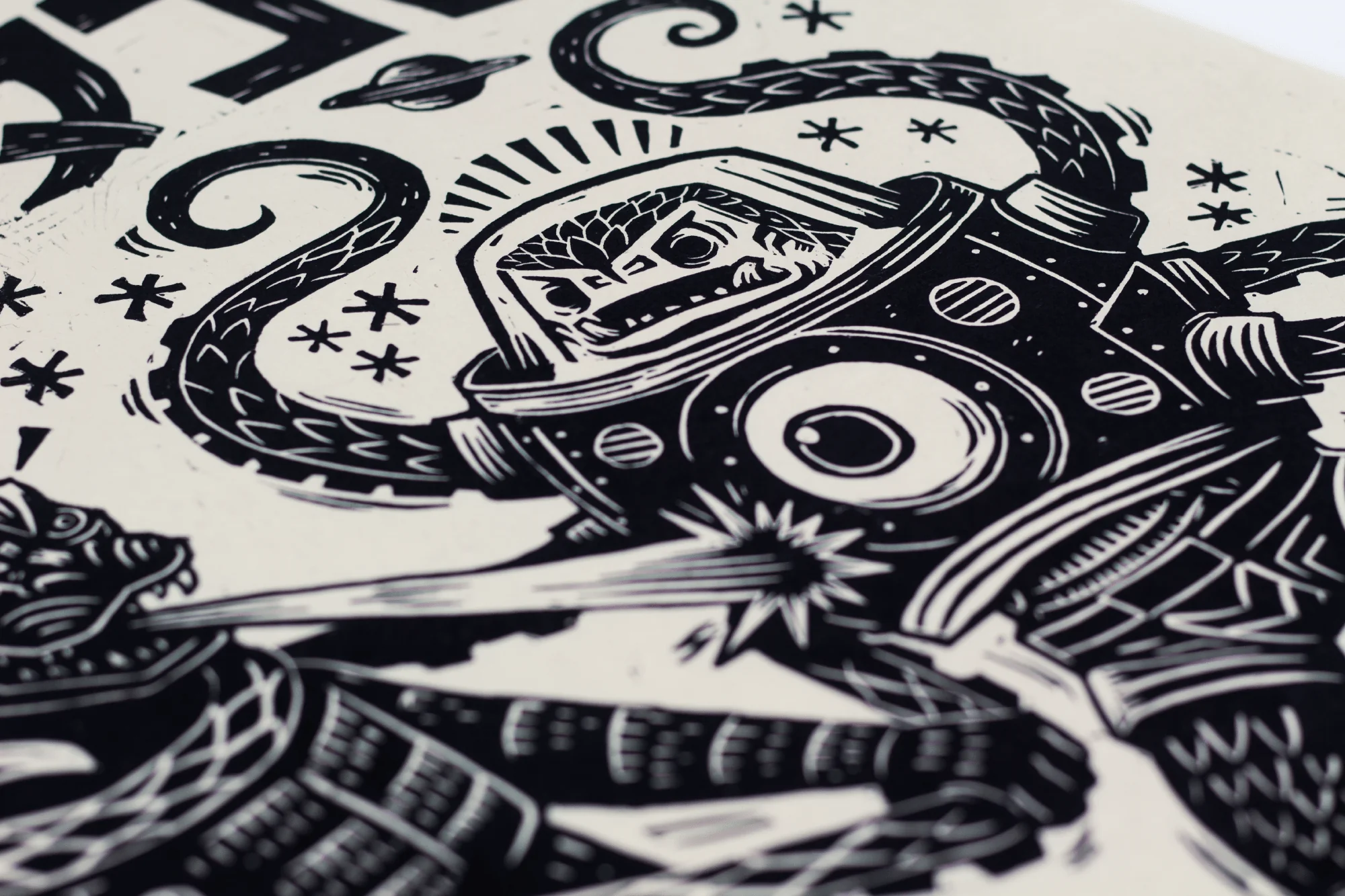 Godzilla vs. Takoro Linocut Poster - Image 7