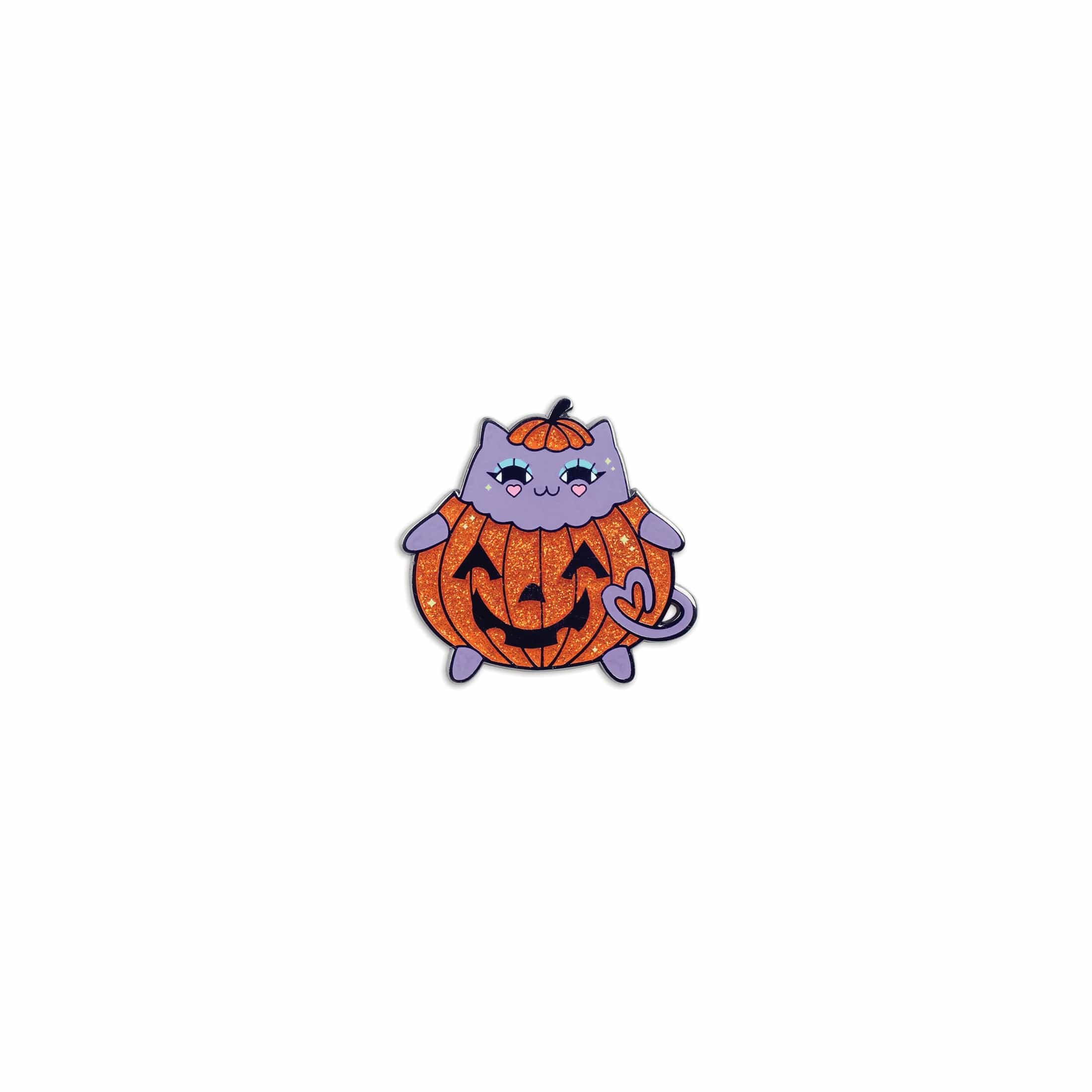 Kawaii Pumpkin Kitty Enamel Pin - Image 2