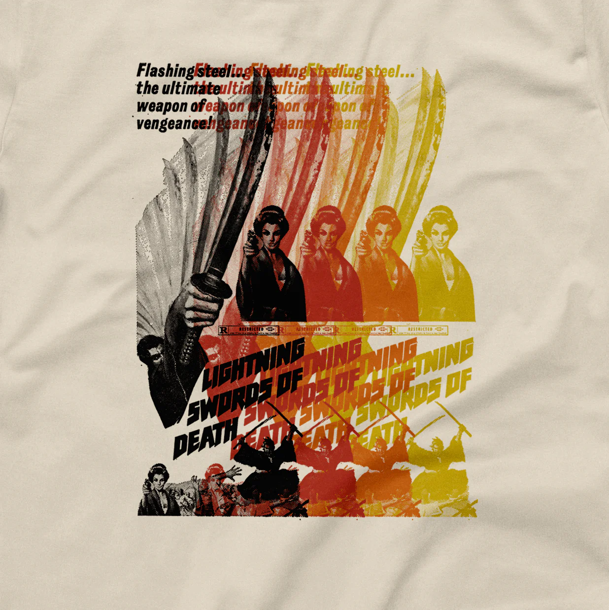 Lightning Swords of Death Vintage Ad Block T-Shirt - Image 2